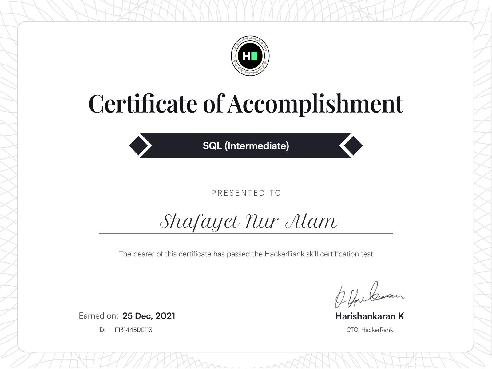 SQL (Intermediate) Certificate